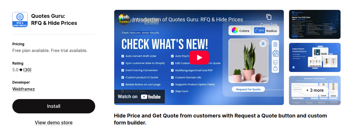 Quotes Guru: RFQ & Hide Price - Custom Quotes