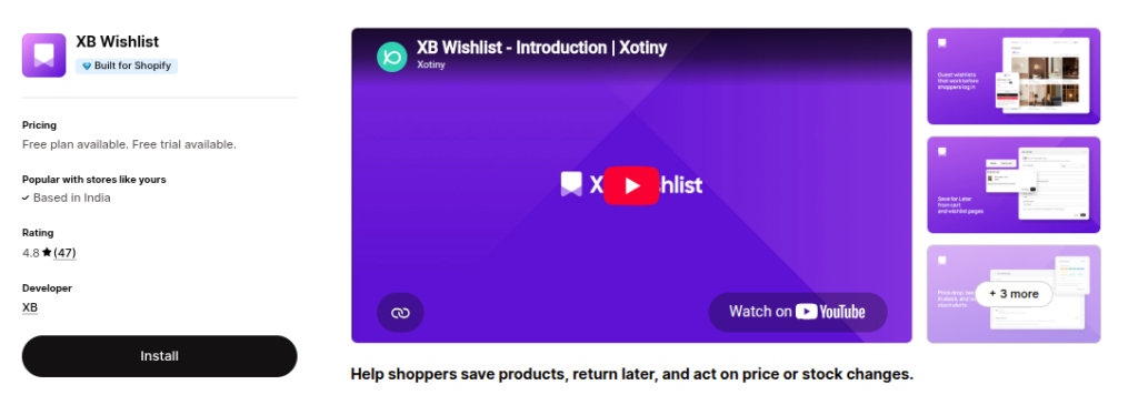 XB wishlist app shopify