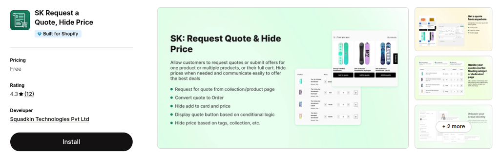 SK Request a Quote, Hide Price