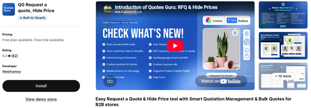 QG Request a quote, Hide Price